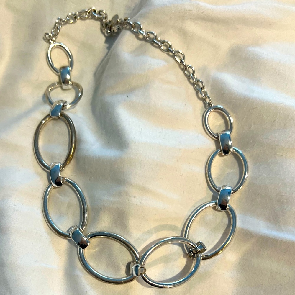 Premier Designs Silver Tone Chunky Link Necklace Statement Chain Signed